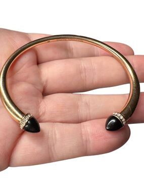 Michael Kors Gold Tone Cuff Bracelet with Black Tips and Crystal Accents